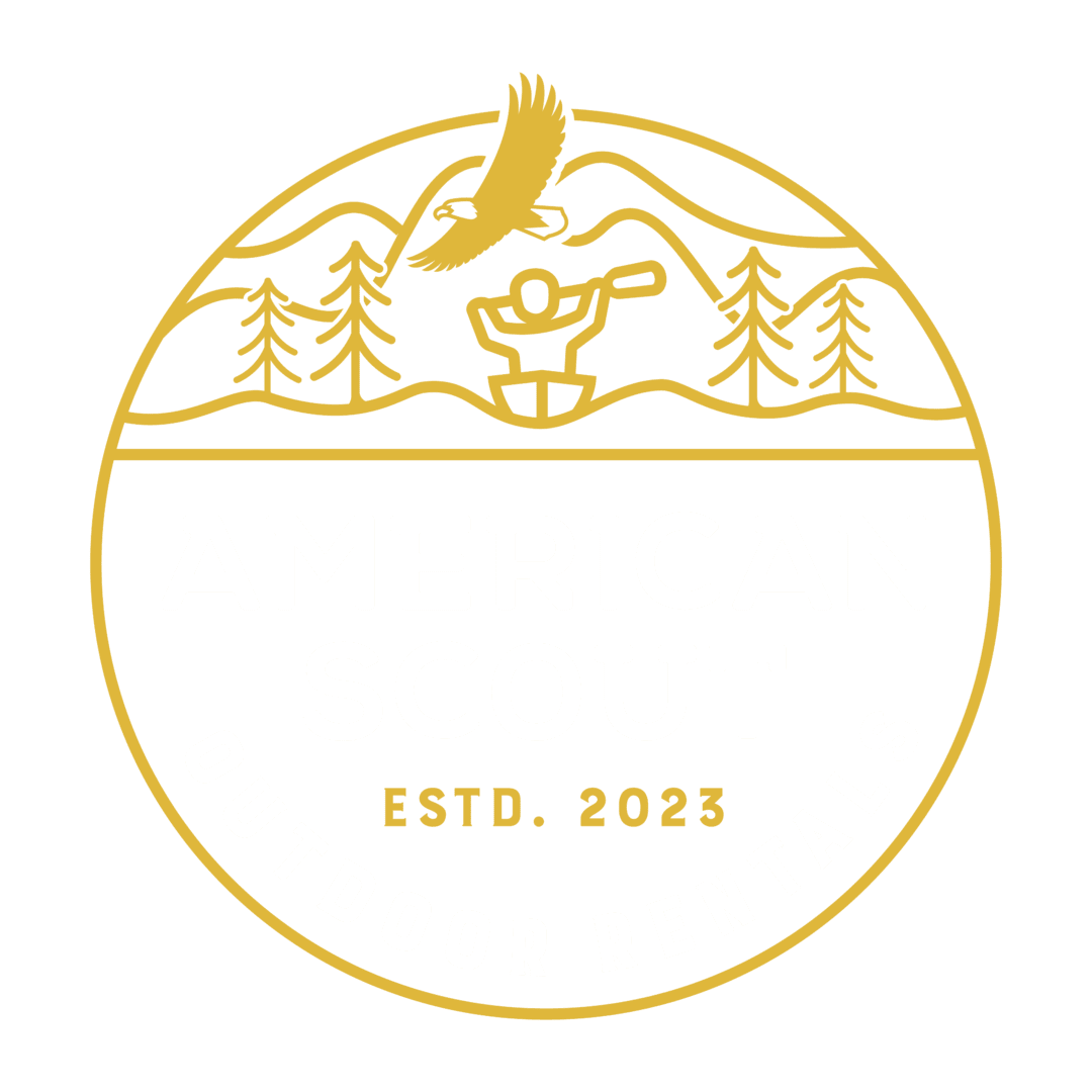 A logo of an outdoor business that is called american scout.